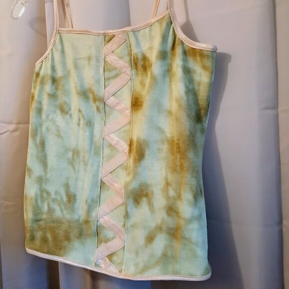 Nwt Tie Dye Corset look Tank top Cami women S Mint green brown Spaghetti strap - Picture 4 of 8